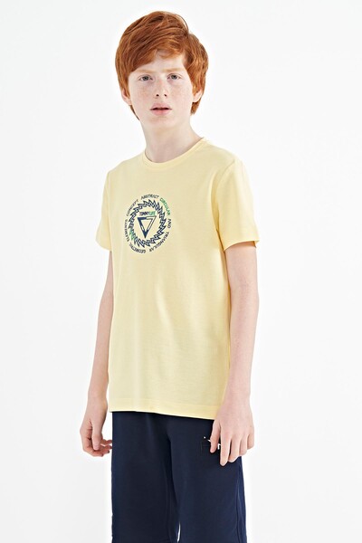 Tommylife Wholesale 7-15 Age Crew Neck Standard Fit Boys' T-Shirt 11115 Yellow - Thumbnail