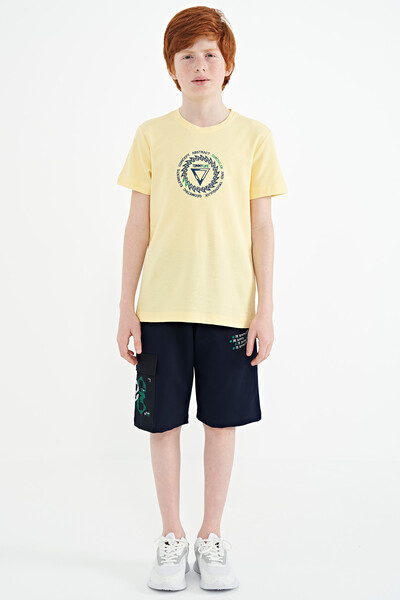 Tommylife Wholesale 7-15 Age Crew Neck Standard Fit Boys' T-Shirt 11115 Yellow - Thumbnail