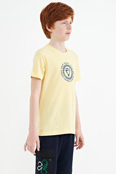 Tommylife Wholesale 7-15 Age Crew Neck Standard Fit Boys' T-Shirt 11115 Yellow - Thumbnail