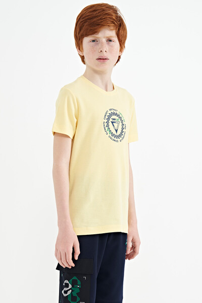 Tommylife Wholesale 7-15 Age Crew Neck Standard Fit Boys' T-Shirt 11115 Yellow - Thumbnail