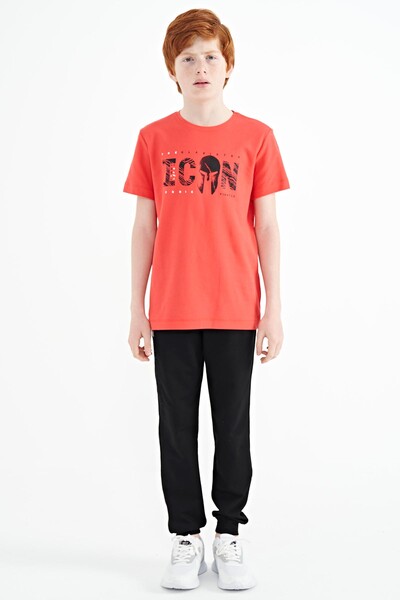 Tommylife Wholesale 7-15 Age Crew Neck Standard Fit Boys' T-Shirt 11118 Coral - Thumbnail
