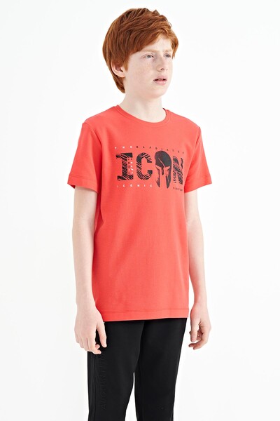 Tommylife Wholesale 7-15 Age Crew Neck Standard Fit Boys' T-Shirt 11118 Coral - Thumbnail