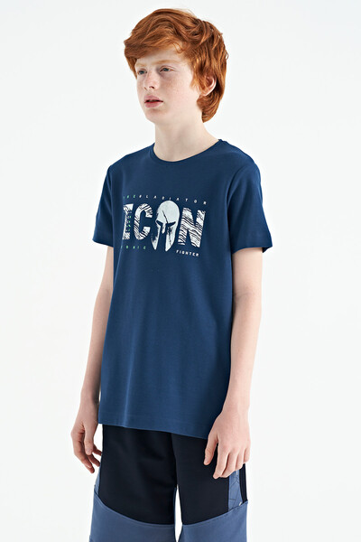 Tommylife Wholesale 7-15 Age Crew Neck Standard Fit Boys' T-Shirt 11118 Indigo - Thumbnail