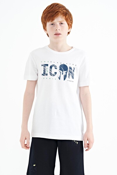 Tommylife Wholesale 7-15 Age Crew Neck Standard Fit Boys' T-Shirt 11118 White - Thumbnail
