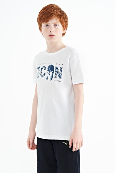 Tommylife Wholesale 7-15 Age Crew Neck Standard Fit Boys' T-Shirt 11118 White - Thumbnail