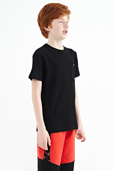 Tommylife Wholesale 7-15 Age Crew Neck Standard Fit Boys' T-Shirt 11120 Black - Thumbnail
