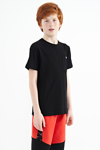 Tommylife Wholesale 7-15 Age Crew Neck Standard Fit Boys' T-Shirt 11120 Black - Thumbnail