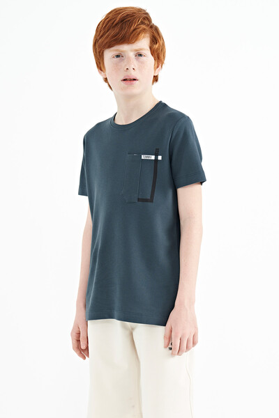 Tommylife Wholesale 7-15 Age Crew Neck Standard Fit Boys' T-Shirt 11120 Forest Green - Thumbnail