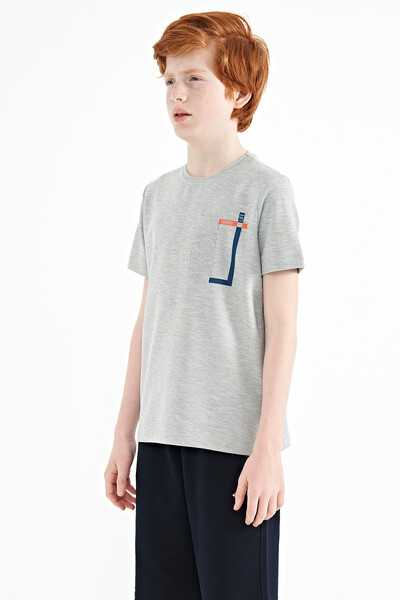 Tommylife Wholesale 7-15 Age Crew Neck Standard Fit Boys' T-Shirt 11120 Gray Melange - Thumbnail