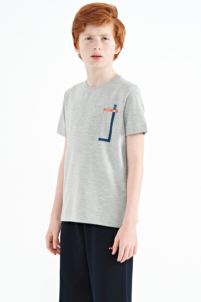 Tommylife Wholesale 7-15 Age Crew Neck Standard Fit Boys' T-Shirt 11120 Gray Melange - Thumbnail