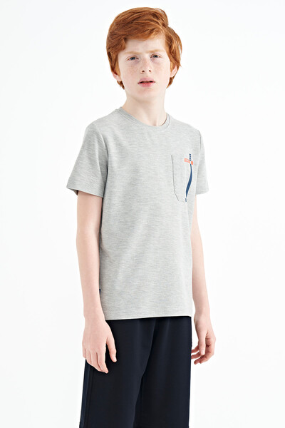 Tommylife Wholesale 7-15 Age Crew Neck Standard Fit Boys' T-Shirt 11120 Gray Melange - Thumbnail