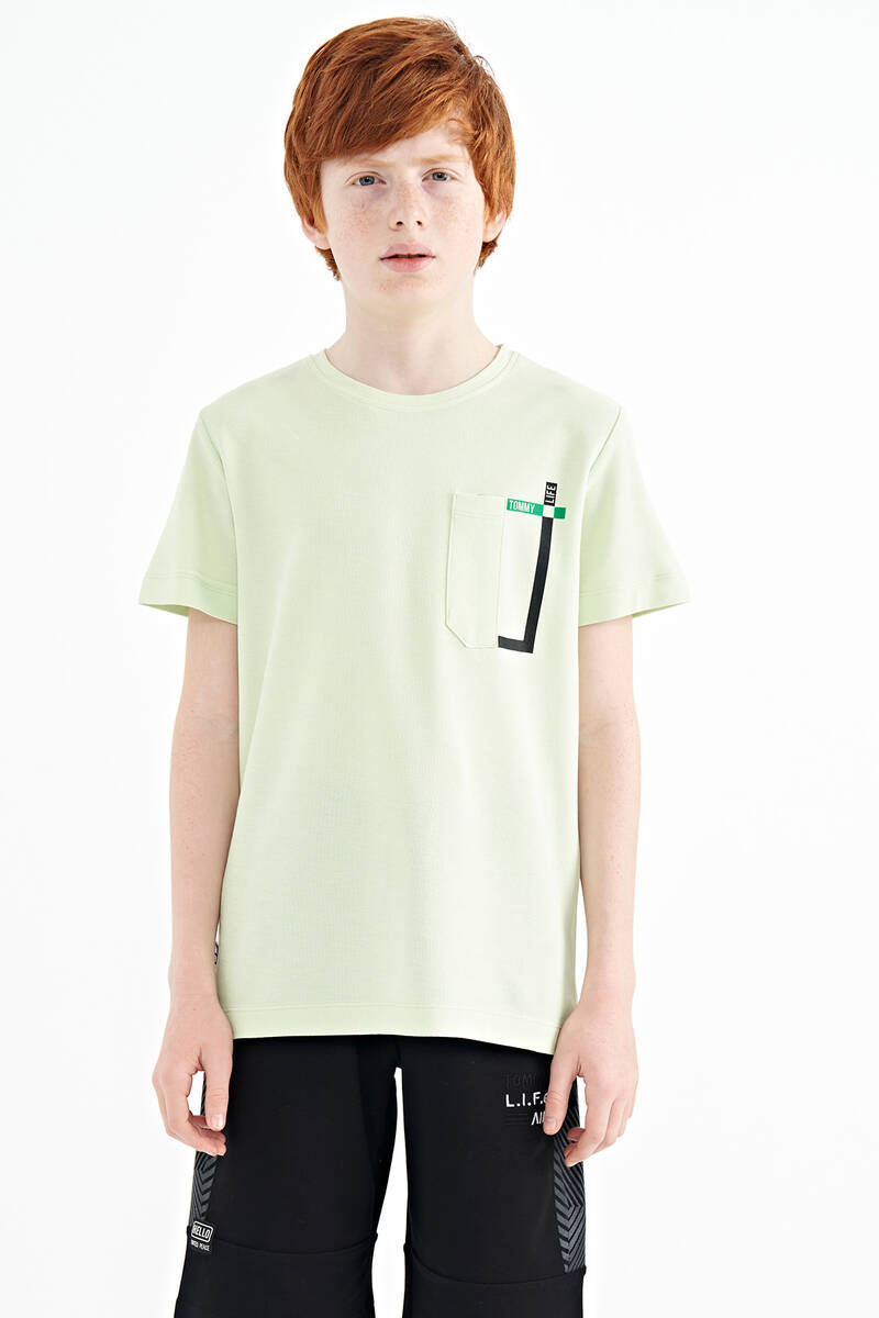 TOMMYLIFE - Tommylife Wholesale 7-15 Age Crew Neck Standard Fit Boys' T-Shirt 11120 Light Green