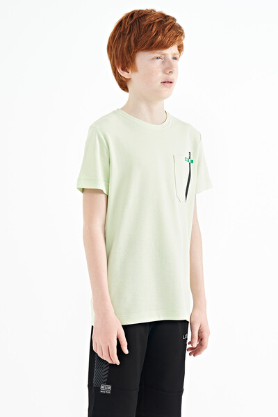 Tommylife Wholesale 7-15 Age Crew Neck Standard Fit Boys' T-Shirt 11120 Light Green - Thumbnail