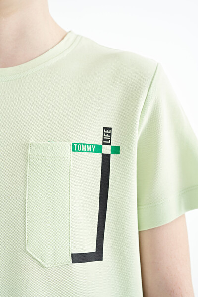 Tommylife Wholesale 7-15 Age Crew Neck Standard Fit Boys' T-Shirt 11120 Light Green - Thumbnail