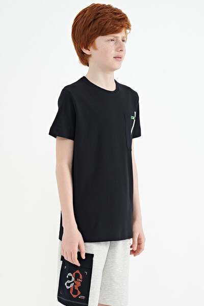 Tommylife Wholesale 7-15 Age Crew Neck Standard Fit Boys' T-Shirt 11120 Navy Blue - Thumbnail