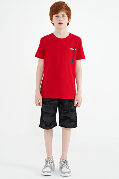 Tommylife Wholesale 7-15 Age Crew Neck Standard Fit Boys' T-Shirt 11120 Red - Thumbnail