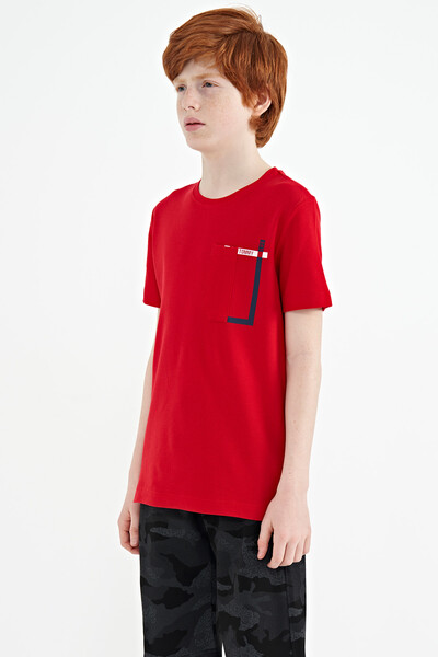Tommylife Wholesale 7-15 Age Crew Neck Standard Fit Boys' T-Shirt 11120 Red - Thumbnail