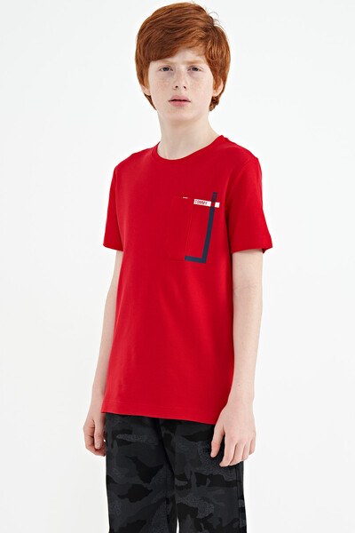 Tommylife Wholesale 7-15 Age Crew Neck Standard Fit Boys' T-Shirt 11120 Red - Thumbnail