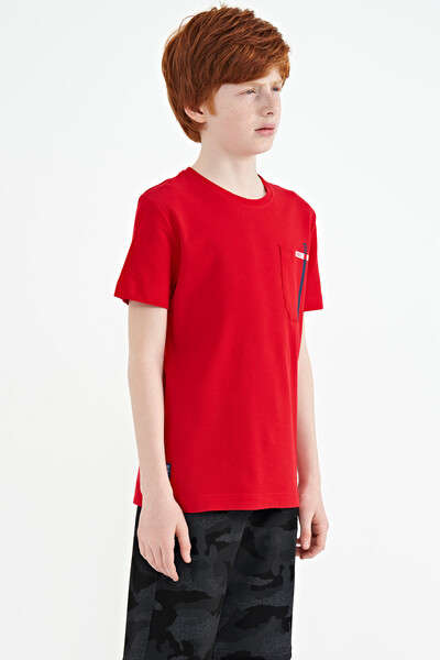 Tommylife Wholesale 7-15 Age Crew Neck Standard Fit Boys' T-Shirt 11120 Red - Thumbnail