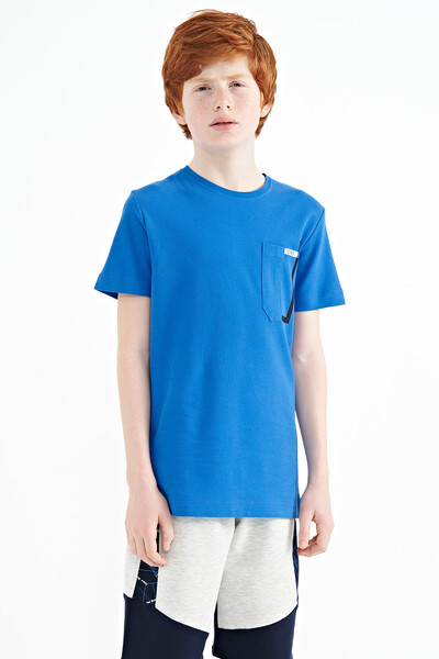 Tommylife Wholesale 7-15 Age Crew Neck Standard Fit Boys' T-Shirt 11120 Saxe - Thumbnail