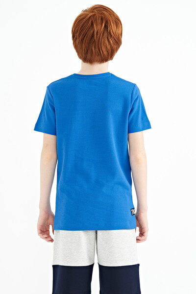 Tommylife Wholesale 7-15 Age Crew Neck Standard Fit Boys' T-Shirt 11120 Saxe - Thumbnail