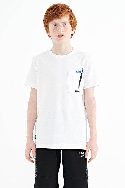 Tommylife Wholesale 7-15 Age Crew Neck Standard Fit Boys' T-Shirt 11120 White - Thumbnail