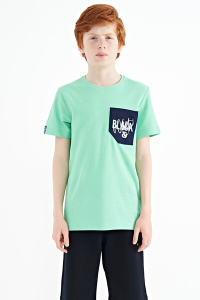 Tommylife Wholesale 7-15 Age Crew Neck Standard Fit Embroidered Boys' T-Shirt 11116 Aqua Green - Thumbnail