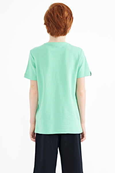 Tommylife Wholesale 7-15 Age Crew Neck Standard Fit Embroidered Boys' T-Shirt 11116 Aqua Green - Thumbnail