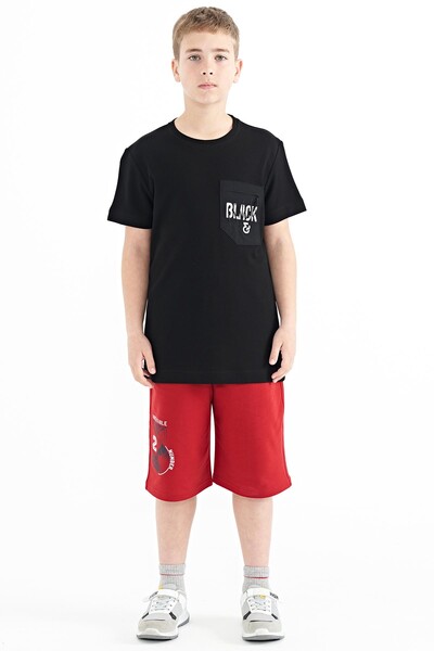 Tommylife Wholesale 7-15 Age Crew Neck Standard Fit Embroidered Boys' T-Shirt 11116 Black - Thumbnail