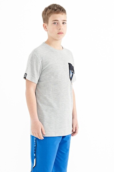 Tommylife Wholesale 7-15 Age Crew Neck Standard Fit Embroidered Boys' T-Shirt 11116 Gray Melange - Thumbnail