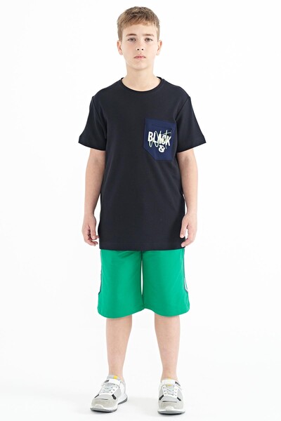 Tommylife Wholesale 7-15 Age Crew Neck Standard Fit Embroidered Boys' T-Shirt 11116 Navy Blue - Thumbnail