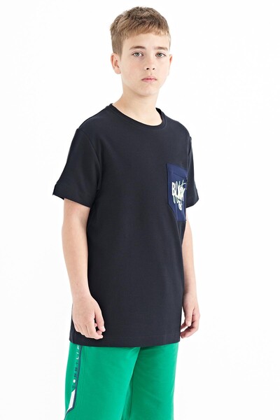 Tommylife Wholesale 7-15 Age Crew Neck Standard Fit Embroidered Boys' T-Shirt 11116 Navy Blue - Thumbnail