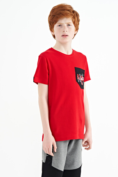 Tommylife Wholesale 7-15 Age Crew Neck Standard Fit Embroidered Boys' T-Shirt 11116 Red - Thumbnail