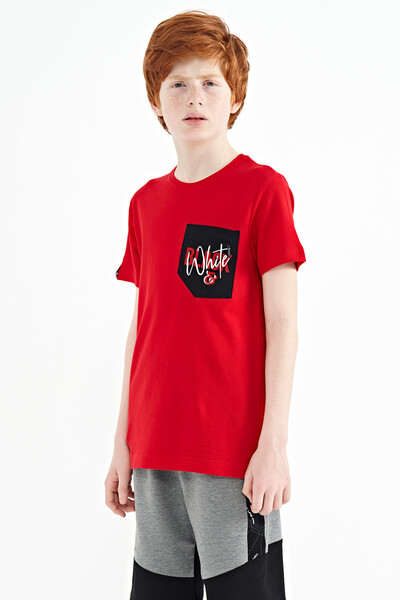 Tommylife Wholesale 7-15 Age Crew Neck Standard Fit Embroidered Boys' T-Shirt 11116 Red - Thumbnail