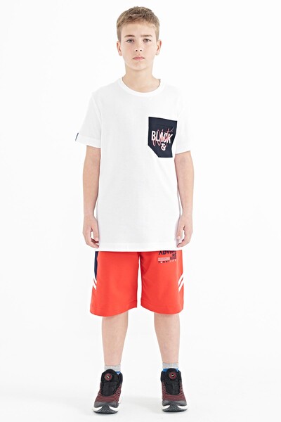 Tommylife Wholesale 7-15 Age Crew Neck Standard Fit Embroidered Boys' T-Shirt 11116 White - Thumbnail