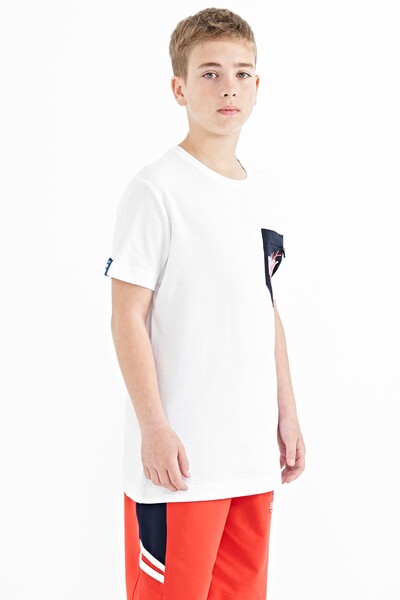Tommylife Wholesale 7-15 Age Crew Neck Standard Fit Embroidered Boys' T-Shirt 11116 White - Thumbnail