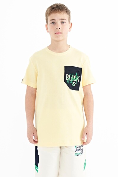 Tommylife Wholesale 7-15 Age Crew Neck Standard Fit Embroidered Boys' T-Shirt 11116 Yellow - Thumbnail