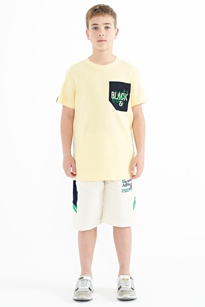 Tommylife Wholesale 7-15 Age Crew Neck Standard Fit Embroidered Boys' T-Shirt 11116 Yellow - Thumbnail