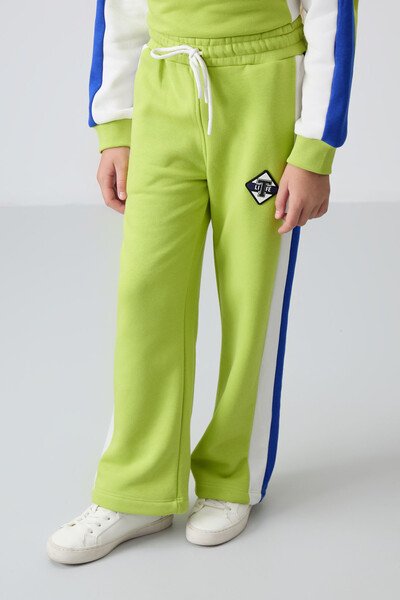 Tommylife Wholesale 7-15 Age Crew Neck Standard Fit Girls Tracksuit Set 75165 Lime Green - Thumbnail