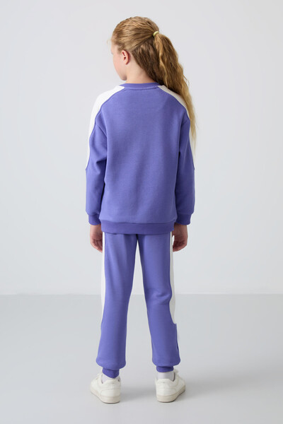 Tommylife Wholesale 7-15 Age Crew Neck Standard Fit Girls Tracksuit Set 75170 Amethyst - Thumbnail