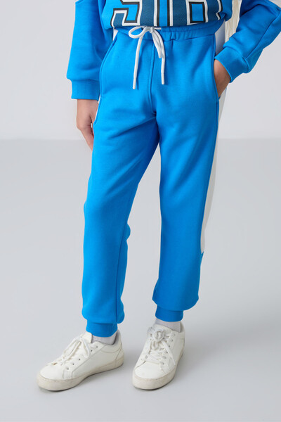 Tommylife Wholesale 7-15 Age Crew Neck Standard Fit Girls Tracksuit Set 75170 Blue - Thumbnail