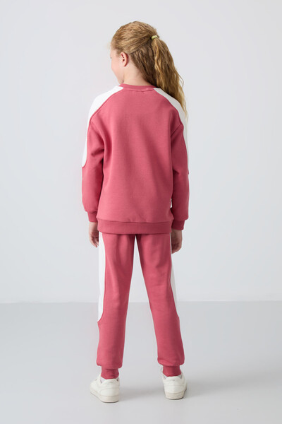 Tommylife Wholesale 7-15 Age Crew Neck Standard Fit Girls Tracksuit Set 75170 Wild Rose - Thumbnail