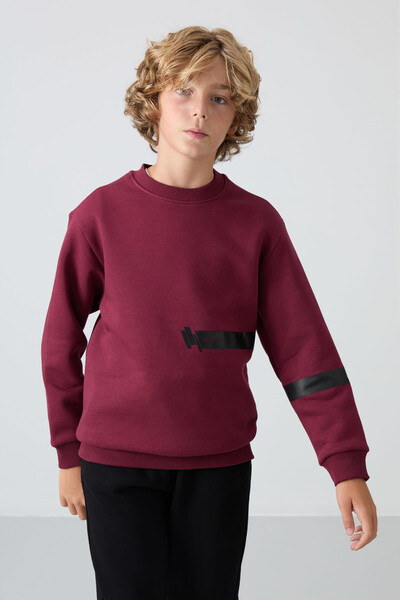 Tommylife Wholesale 7-15 Age Crew Neck Standard Fit Printed Boys' Sweatshirt 11238 Bordeaux - Thumbnail