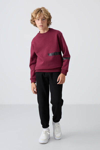 Tommylife Wholesale 7-15 Age Crew Neck Standard Fit Printed Boys' Sweatshirt 11238 Bordeaux - Thumbnail