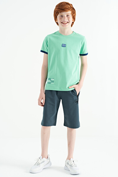 Tommylife Wholesale 7-15 Age Crew Neck Standard Fit Printed Boys' T-Shirt 11097 Aqua Green - Thumbnail