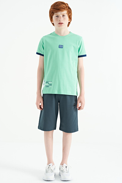 Tommylife Wholesale 7-15 Age Crew Neck Standard Fit Printed Boys' T-Shirt 11097 Aqua Green - Thumbnail