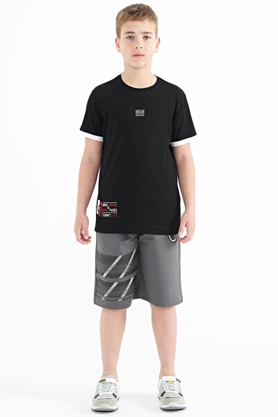 Tommylife Wholesale 7-15 Age Crew Neck Standard Fit Printed Boys' T-Shirt 11097 Black - Thumbnail