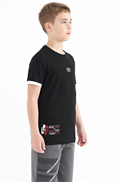 Tommylife Wholesale 7-15 Age Crew Neck Standard Fit Printed Boys' T-Shirt 11097 Black - Thumbnail