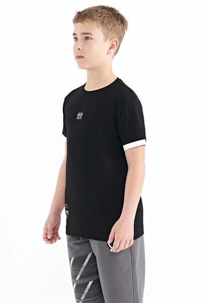 Tommylife Wholesale 7-15 Age Crew Neck Standard Fit Printed Boys' T-Shirt 11097 Black - Thumbnail