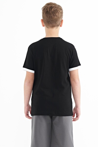 Tommylife Wholesale 7-15 Age Crew Neck Standard Fit Printed Boys' T-Shirt 11097 Black - Thumbnail